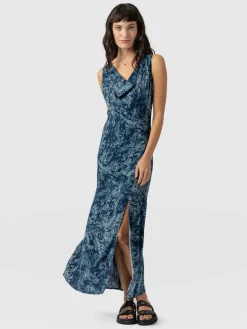 Faye Cowl Neck Dress - Blue Marble