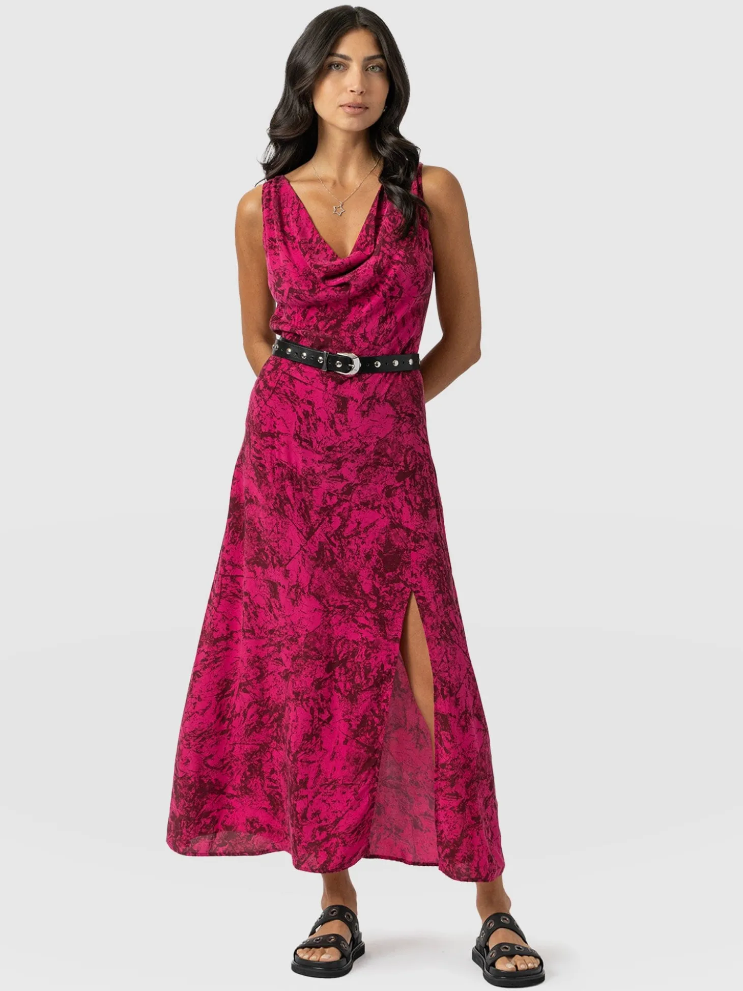 Faye Cowl Neck Dress - Pink Marble