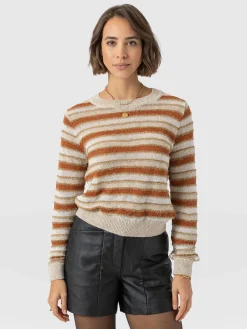 Fearne Knit Long Sleeve Tee - Rust Stripe