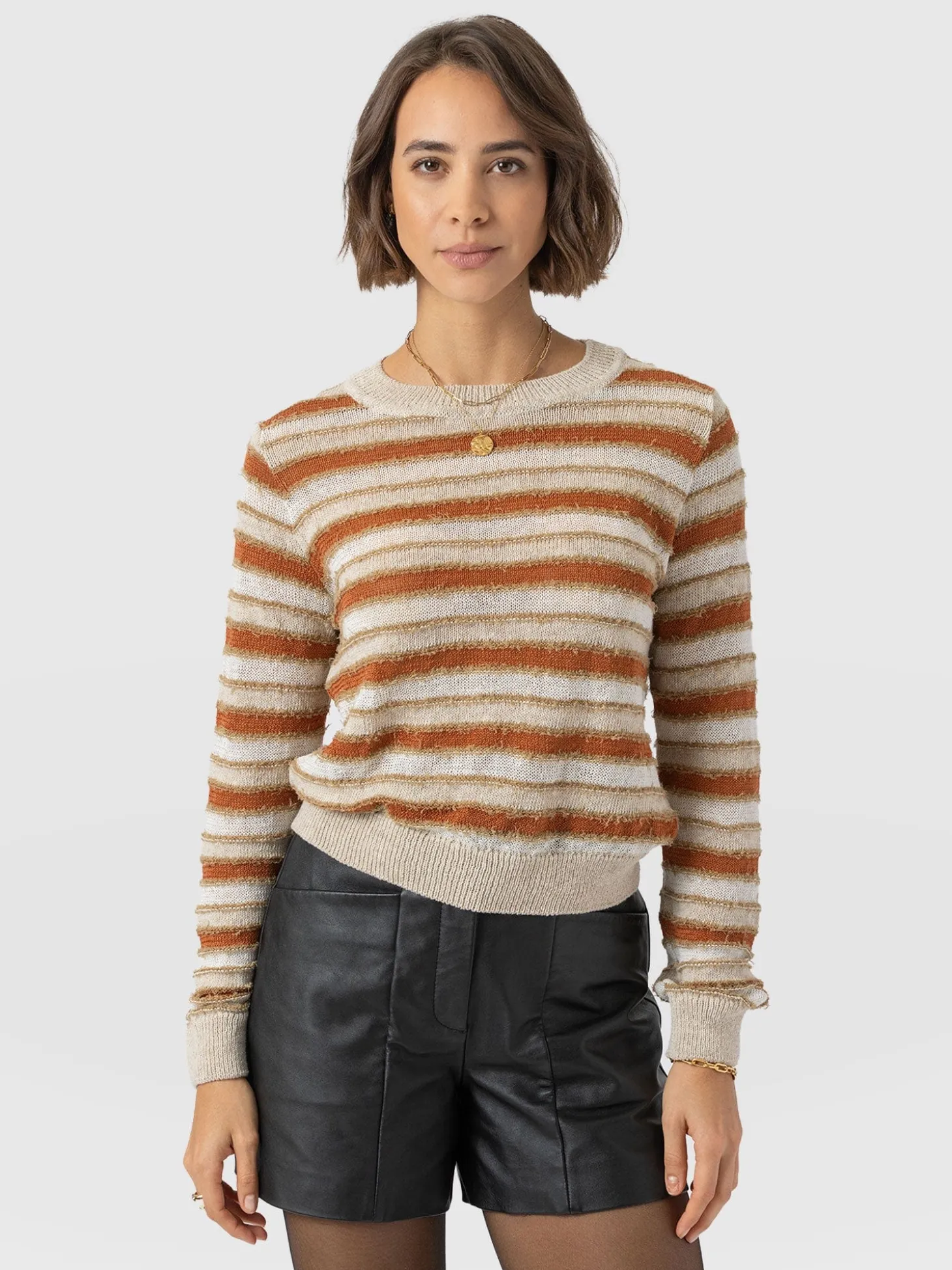 Fearne Knit Long Sleeve Tee - Rust Stripe