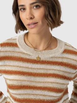 Fearne Knit Long Sleeve Tee - Rust Stripe