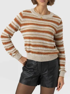 Fearne Knit Long Sleeve Tee - Rust Stripe