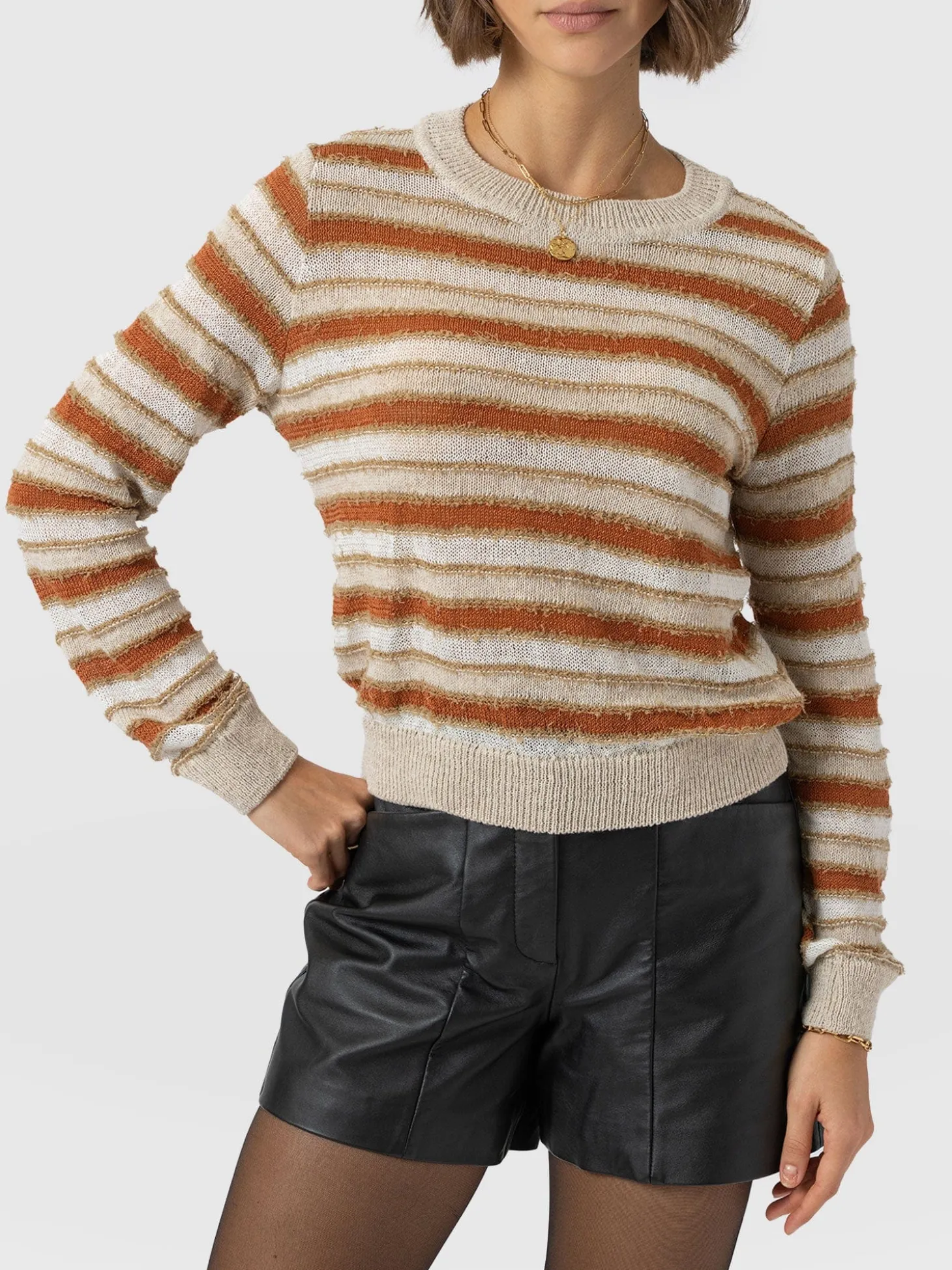 Fearne Knit Long Sleeve Tee - Rust Stripe