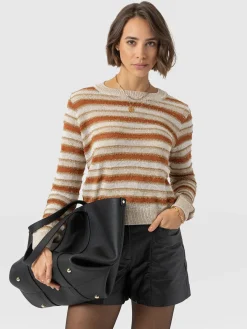 Fearne Knit Long Sleeve Tee - Rust Stripe
