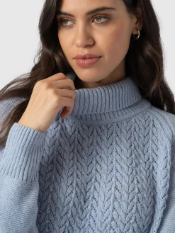 Glen Cable Knit Sweater - Pale Blue