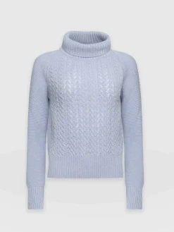 Glen Cable Knit Sweater - Pale Blue