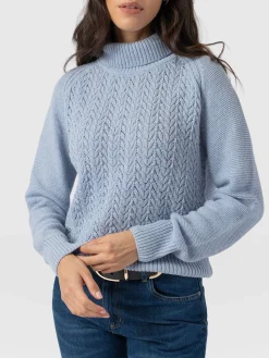 Glen Cable Knit Sweater - Pale Blue