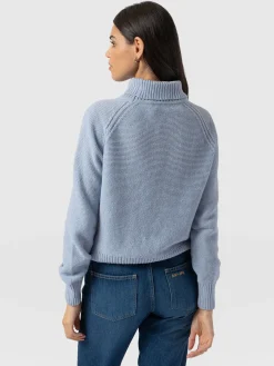 Glen Cable Knit Sweater - Pale Blue