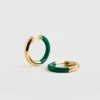 Gold Enamel Hoop Earrings - Gold/Green
