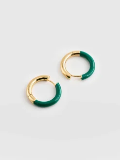 Gold Enamel Hoop Earrings - Gold/Green