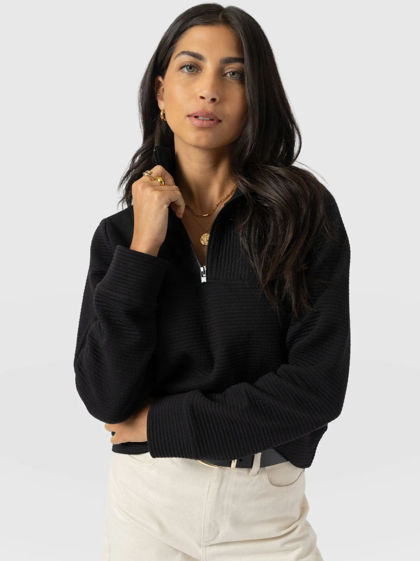 Halsey Quarter Zip - Black Ottoman