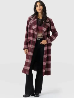 Hampton Coat - Burgundy/Pink Check