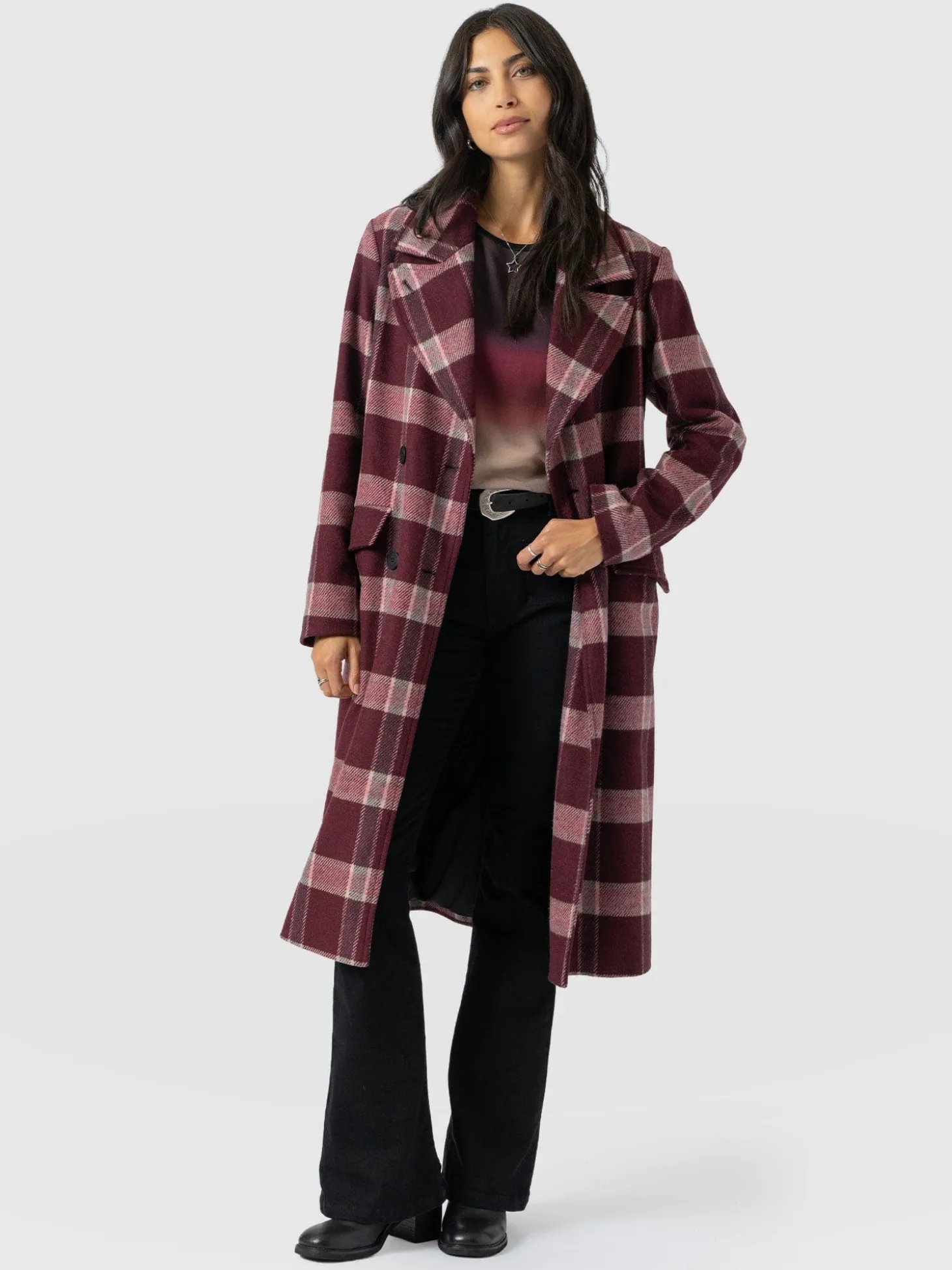 Hampton Coat - Burgundy/Pink Check