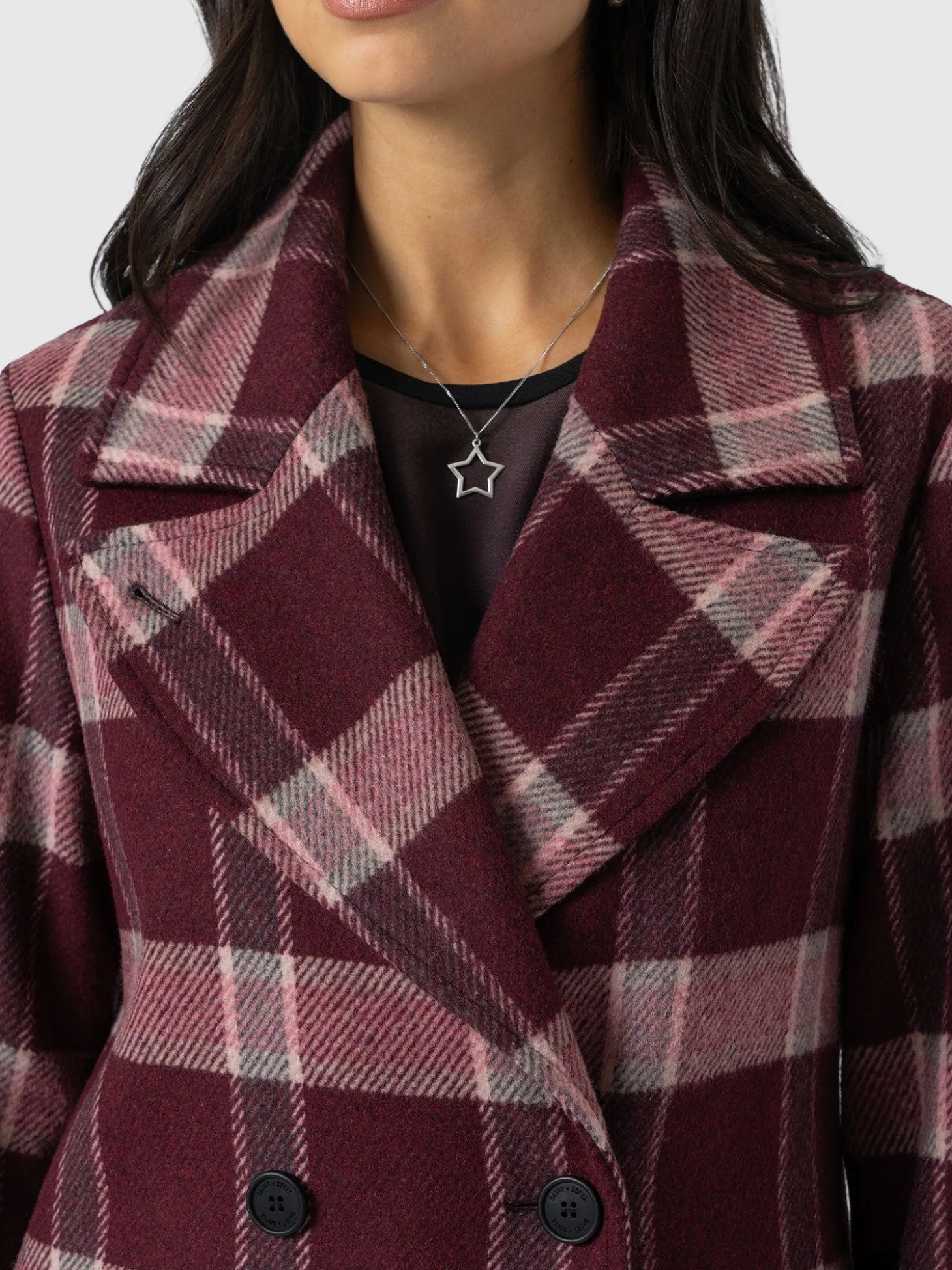 Hampton Coat - Burgundy/Pink Check