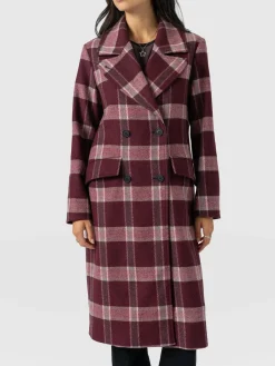 Hampton Coat - Burgundy/Pink Check