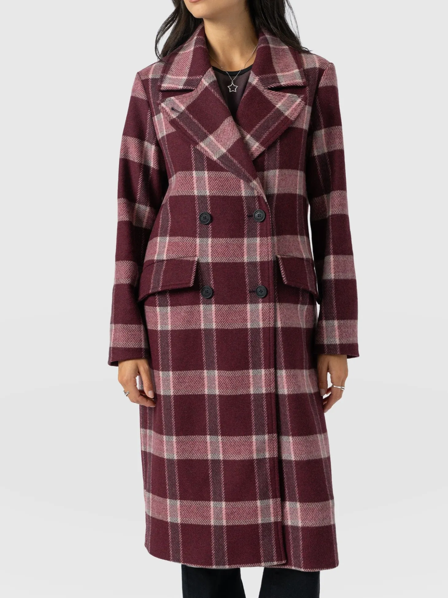 Hampton Coat - Burgundy/Pink Check