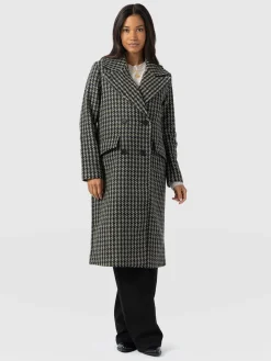 Hampton Coat - Olive Houndstooth