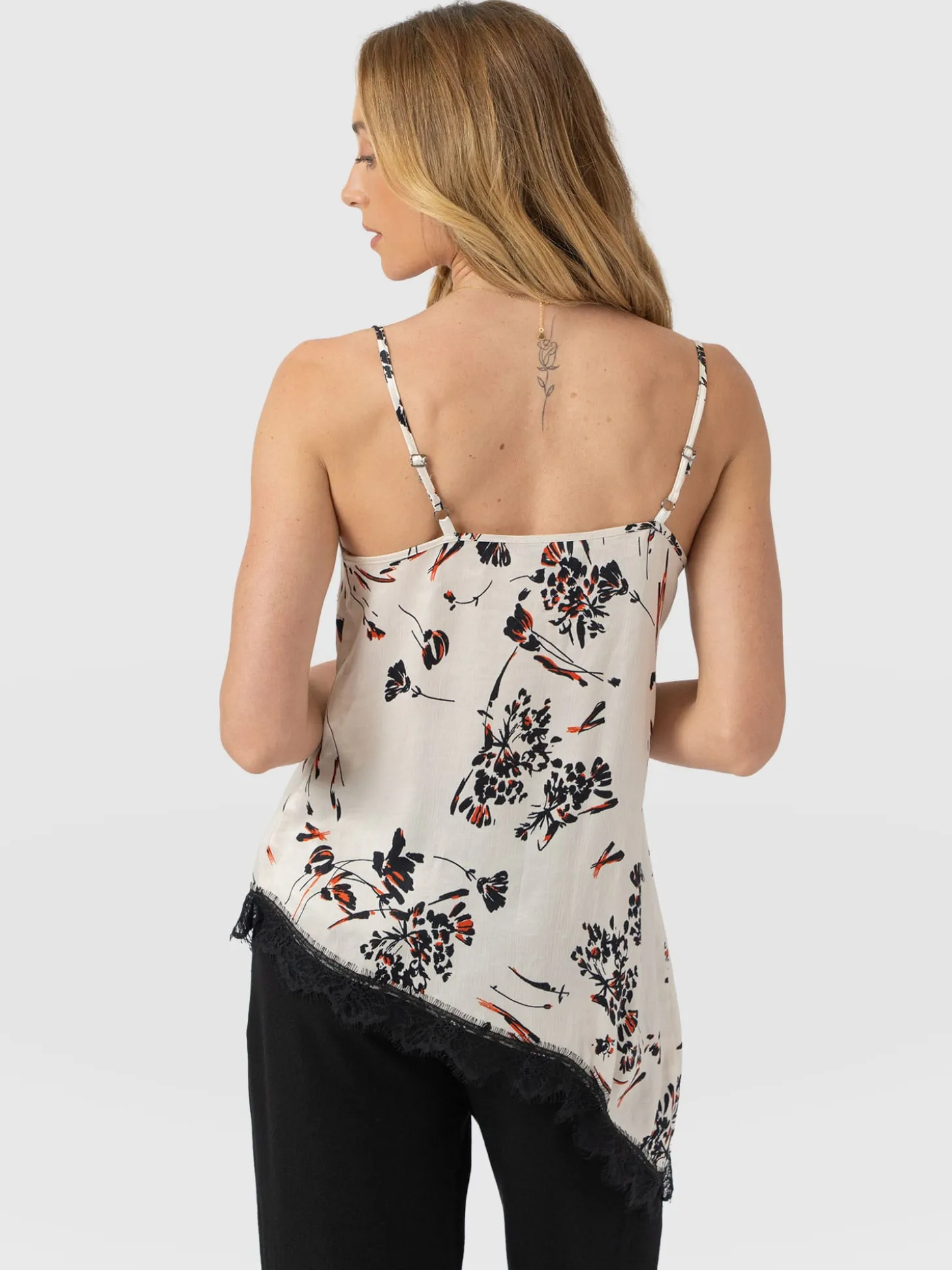 Harper Lace Asymmetric Cami - White Mist Floral