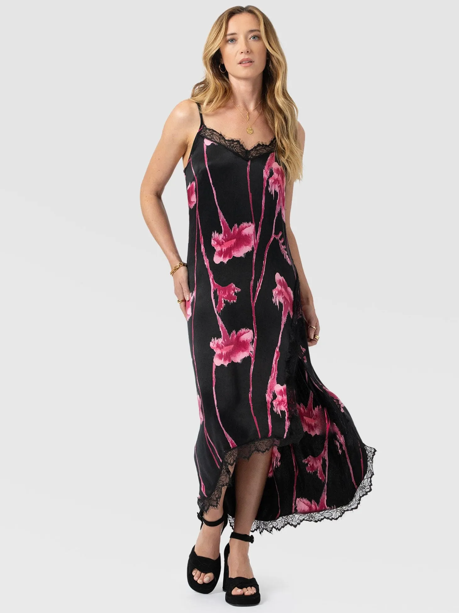 Harper Lace Cami Dress - Pink Stem Floral