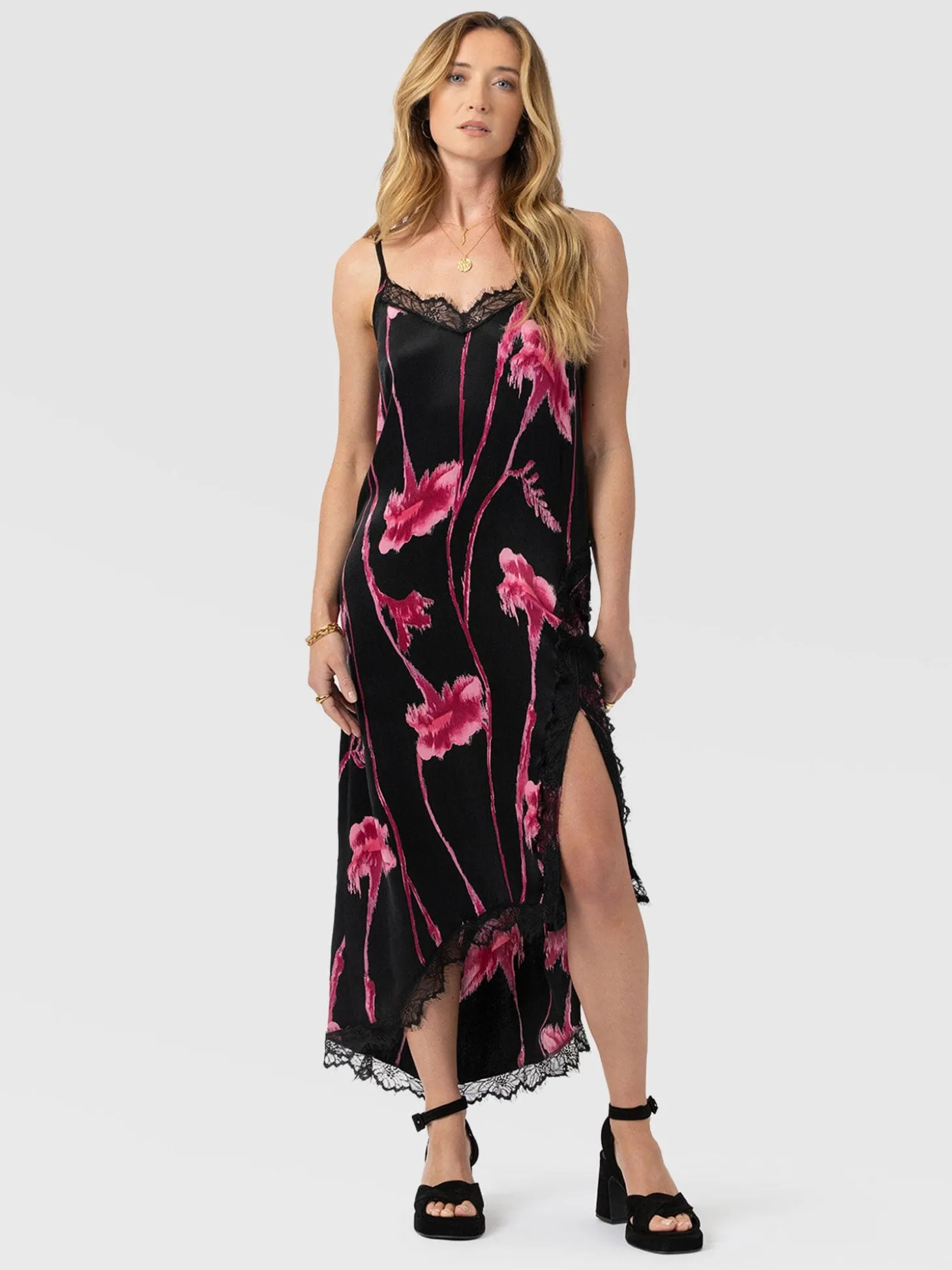 Harper Lace Cami Dress - Pink Stem Floral