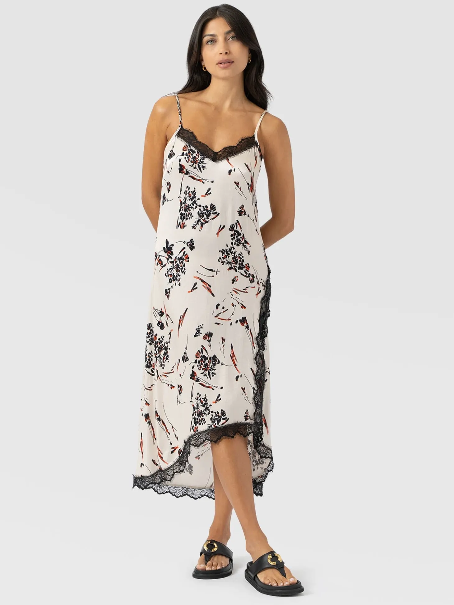Harper Lace Cami Dress - White Mist Floral