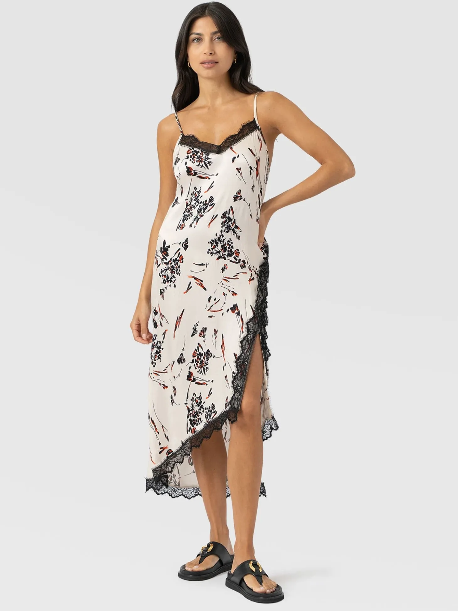 Harper Lace Cami Dress - White Mist Floral