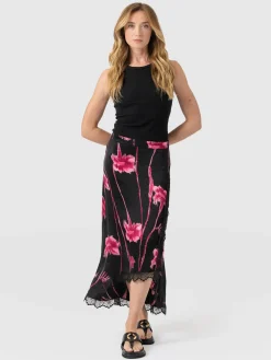Harper Lace Midi Skirt - Pink Stem Floral