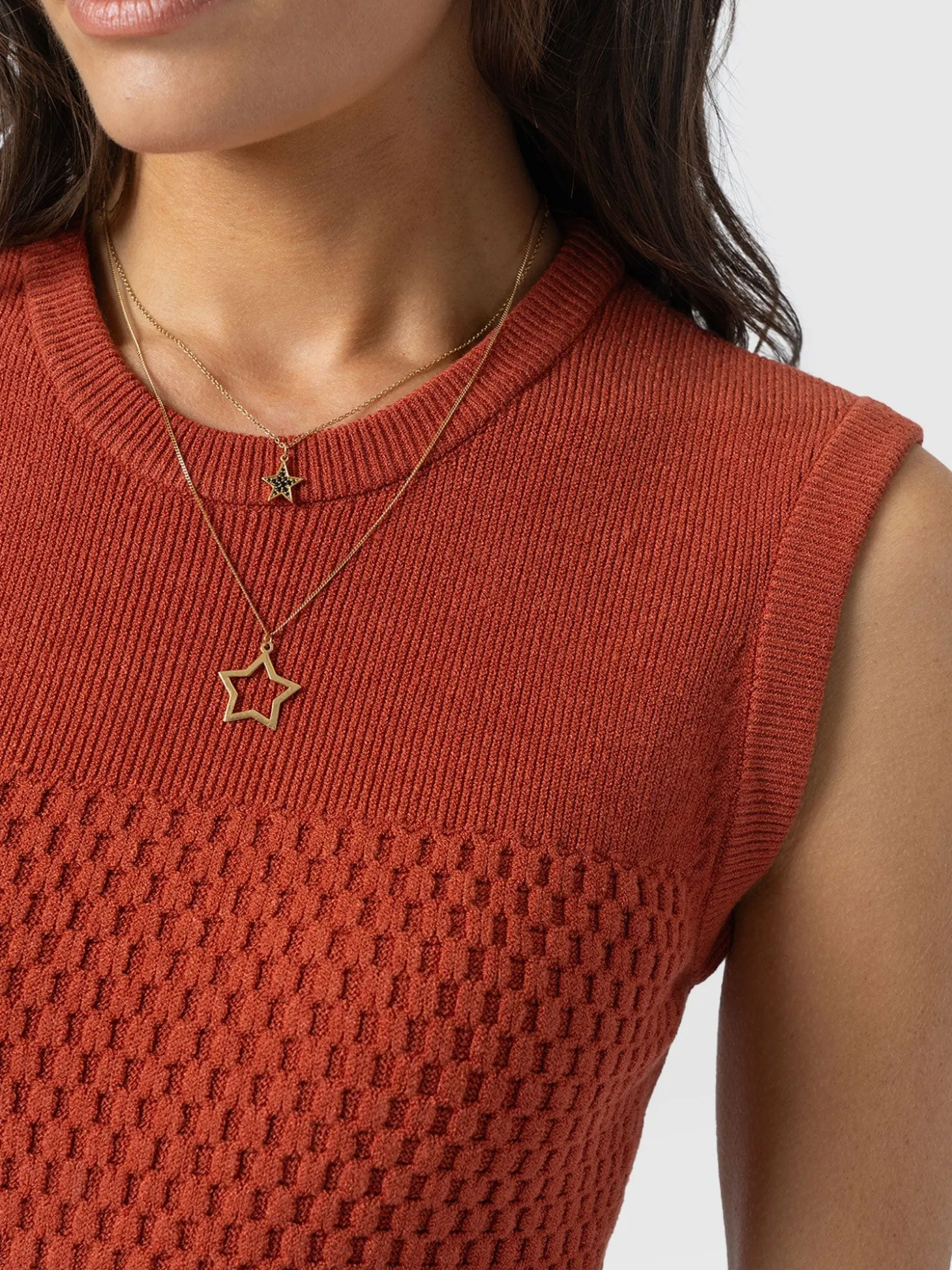 Honeycomb Sleeveless Rib Knit - Burnt Orange
