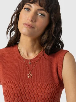 Honeycomb Sleeveless Rib Knit - Burnt Orange