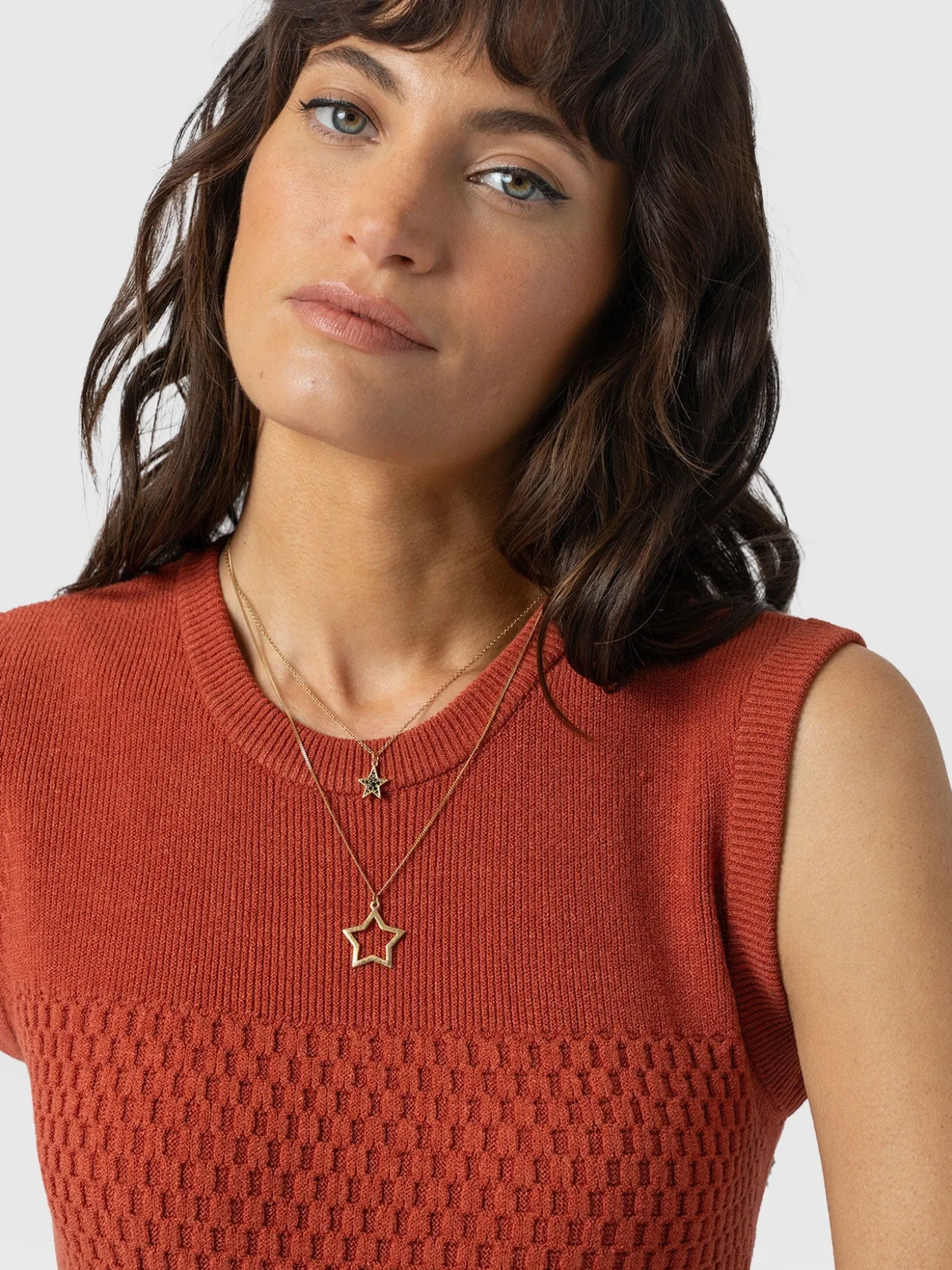 Honeycomb Sleeveless Rib Knit - Burnt Orange