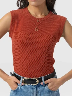 Honeycomb Sleeveless Rib Knit - Burnt Orange