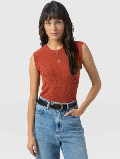 Honeycomb Sleeveless Rib Knit - Burnt Orange