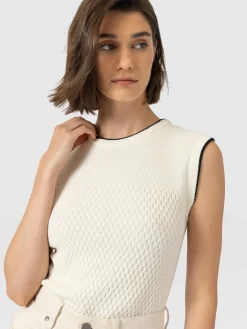 Honeycomb Sleeveless Rib Knit - Cream
