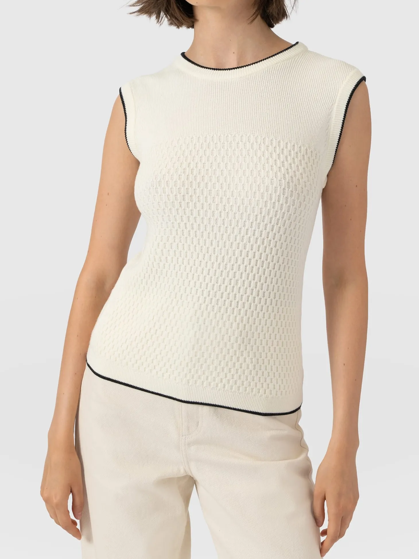 Honeycomb Sleeveless Rib Knit - Cream