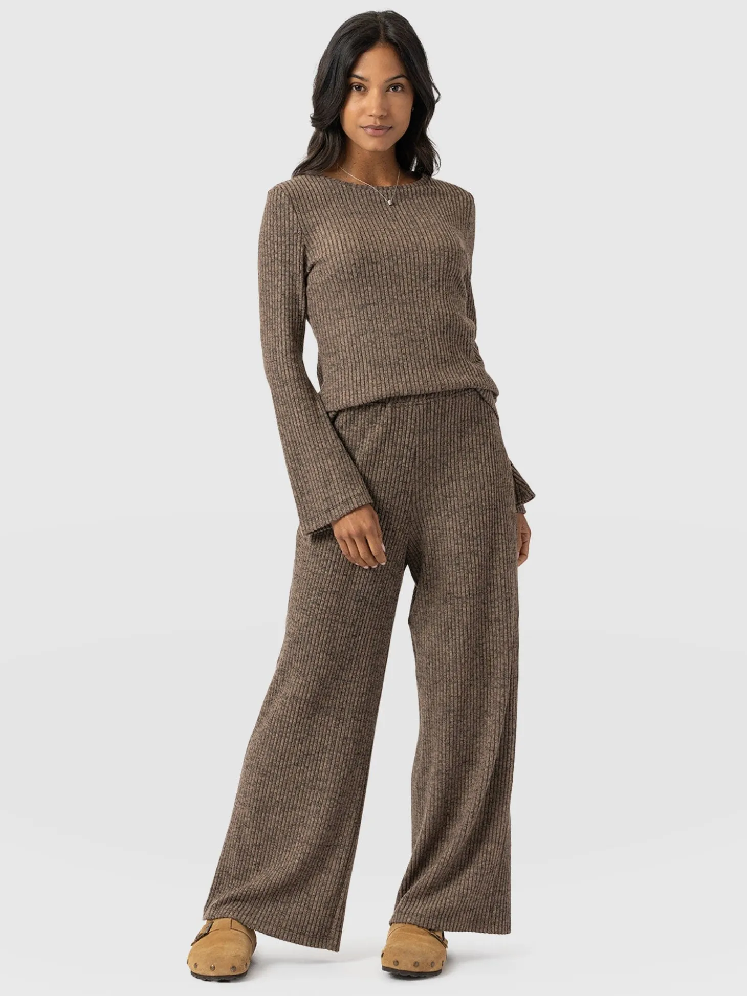 Hoxton Rib Wide Leg Pant - Beige