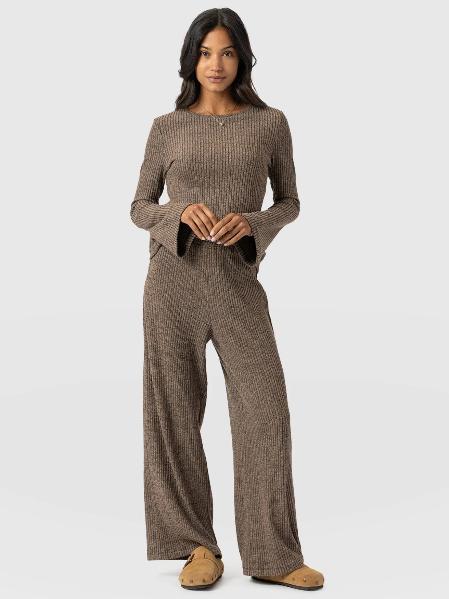 Hoxton Rib Wide Leg Pant - Beige