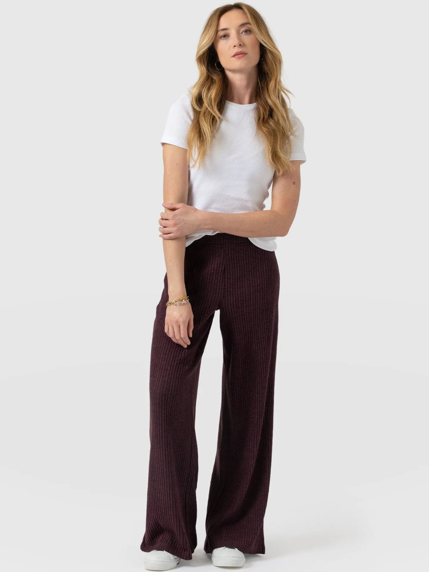 Hoxton Rib Wide Leg Pant - Burgundy