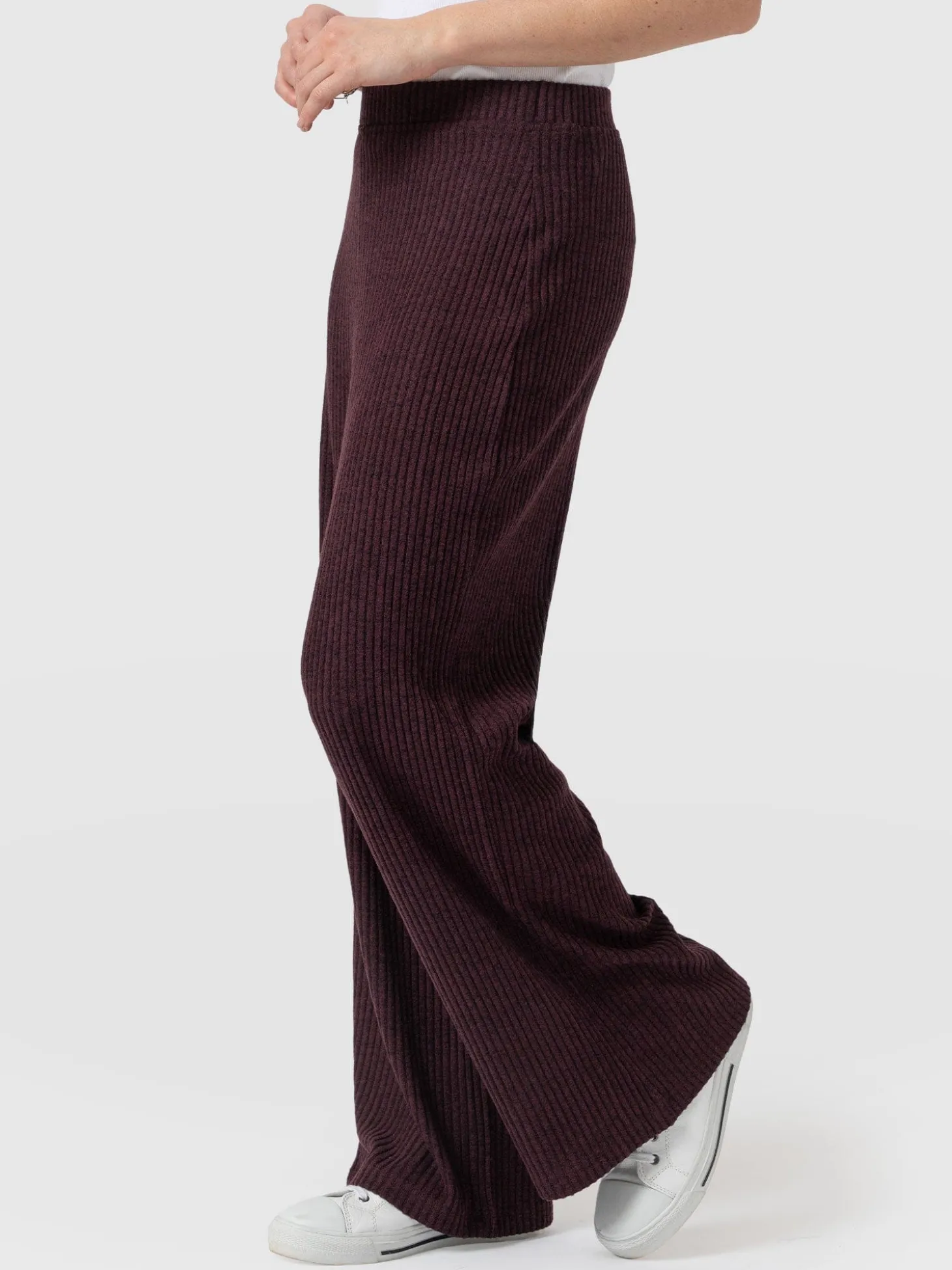 Hoxton Rib Wide Leg Pant - Burgundy