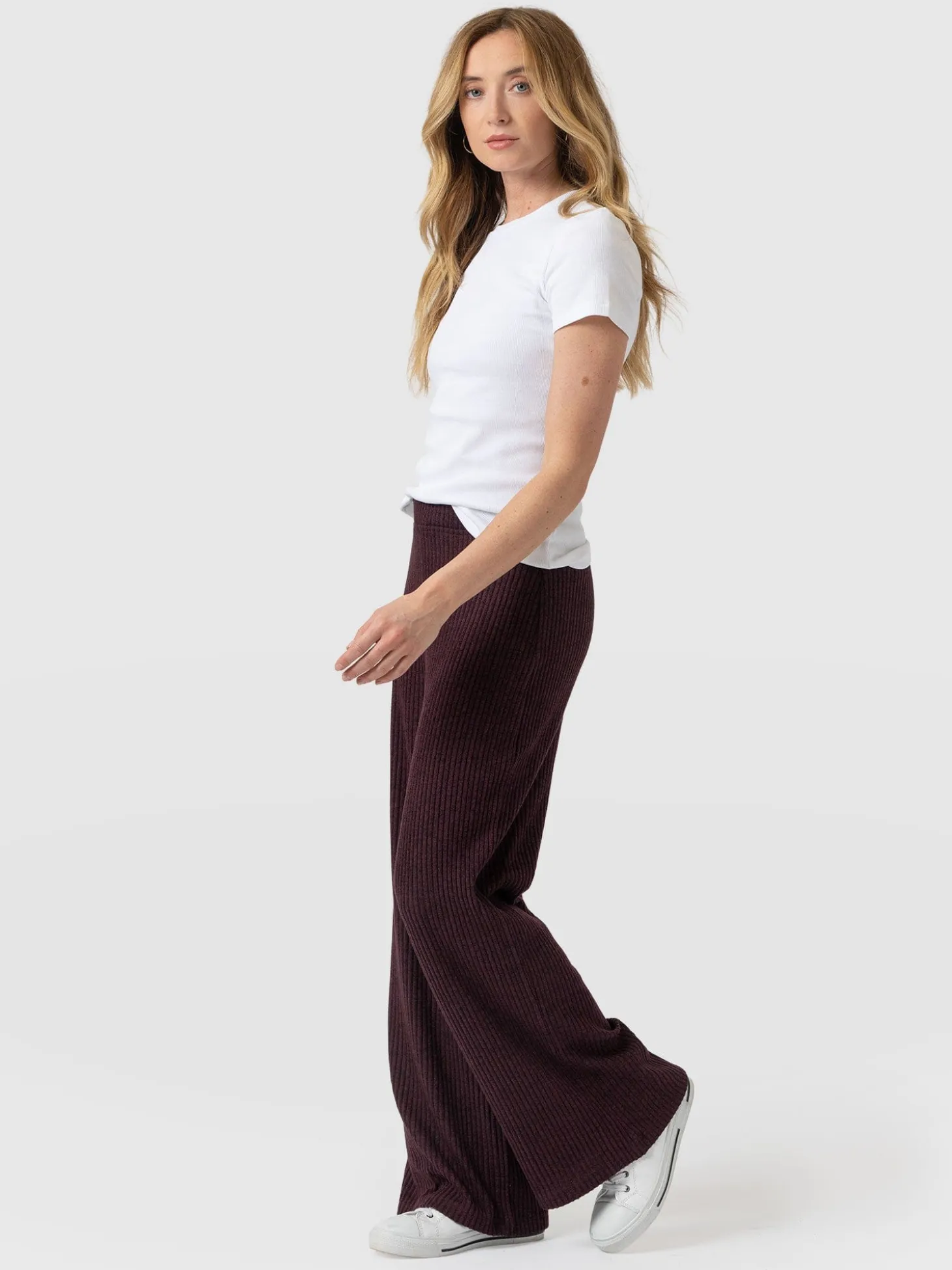 Hoxton Rib Wide Leg Pant - Burgundy