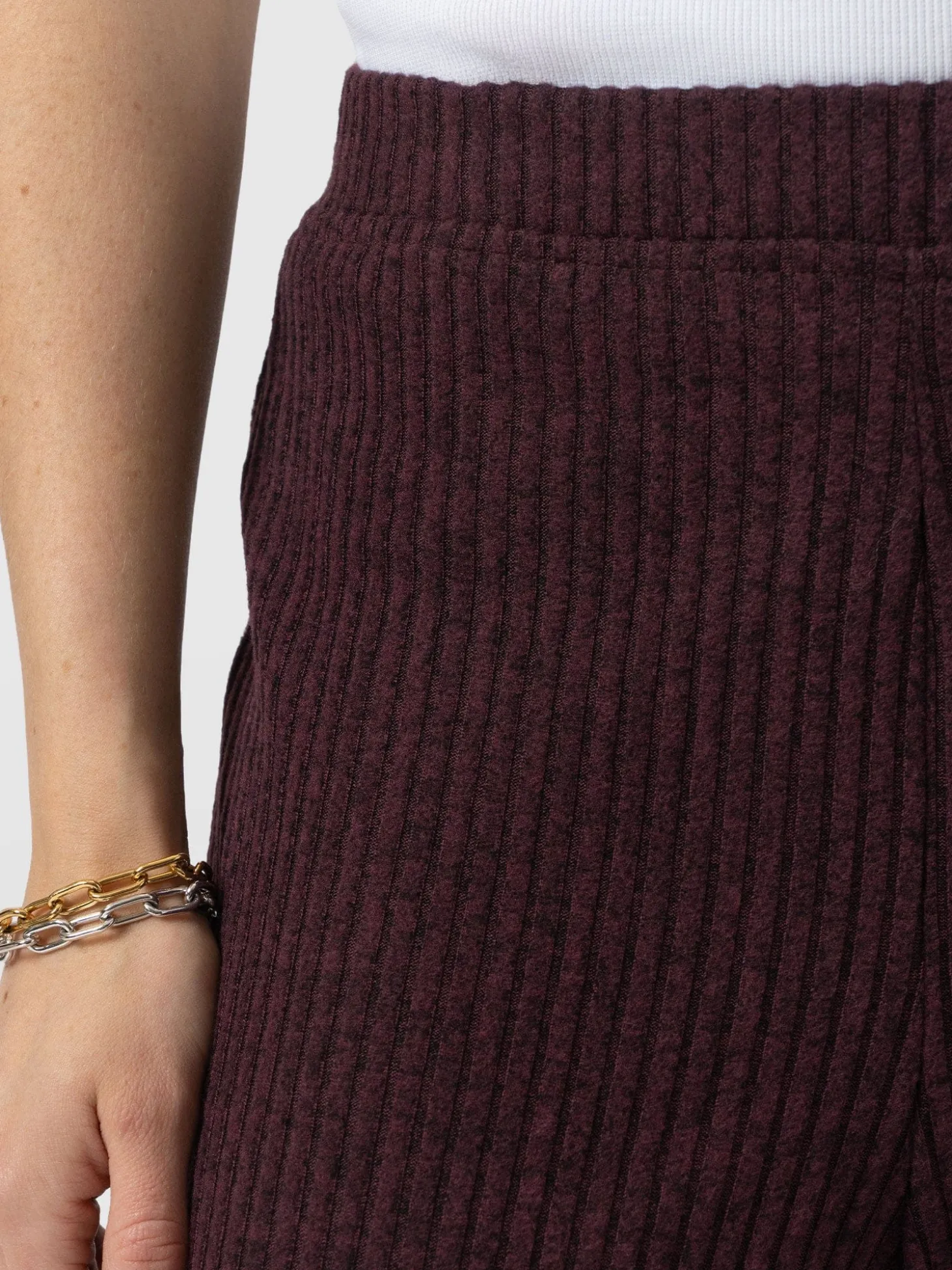 Hoxton Rib Wide Leg Pant - Burgundy