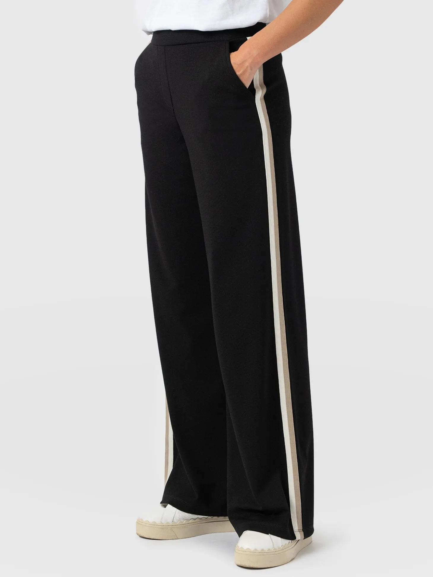 Hoxton Straight Leg Pant - Black - Cream/Beige Stripe