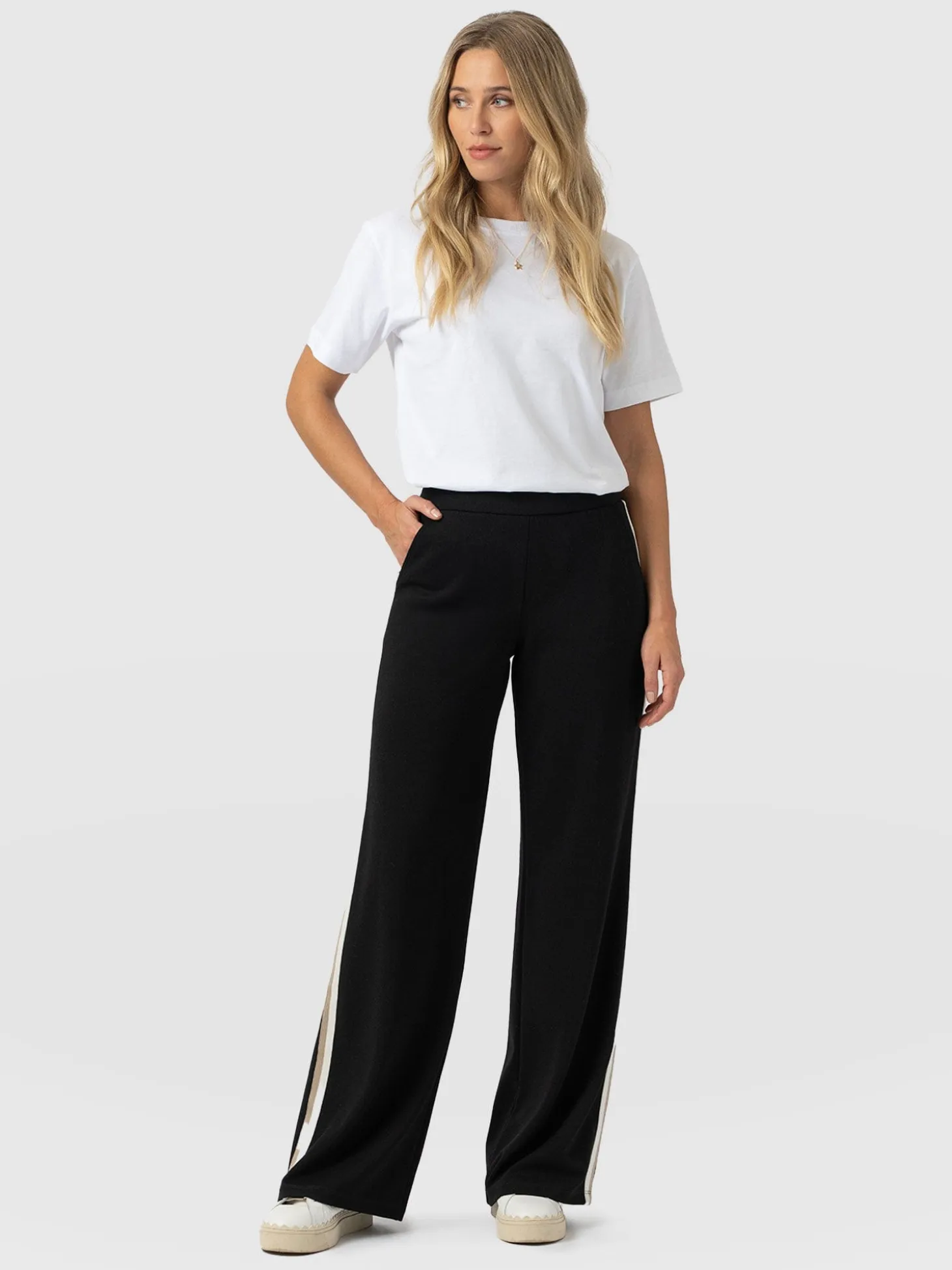 Hoxton Straight Leg Pant - Black - Cream/Beige Stripe