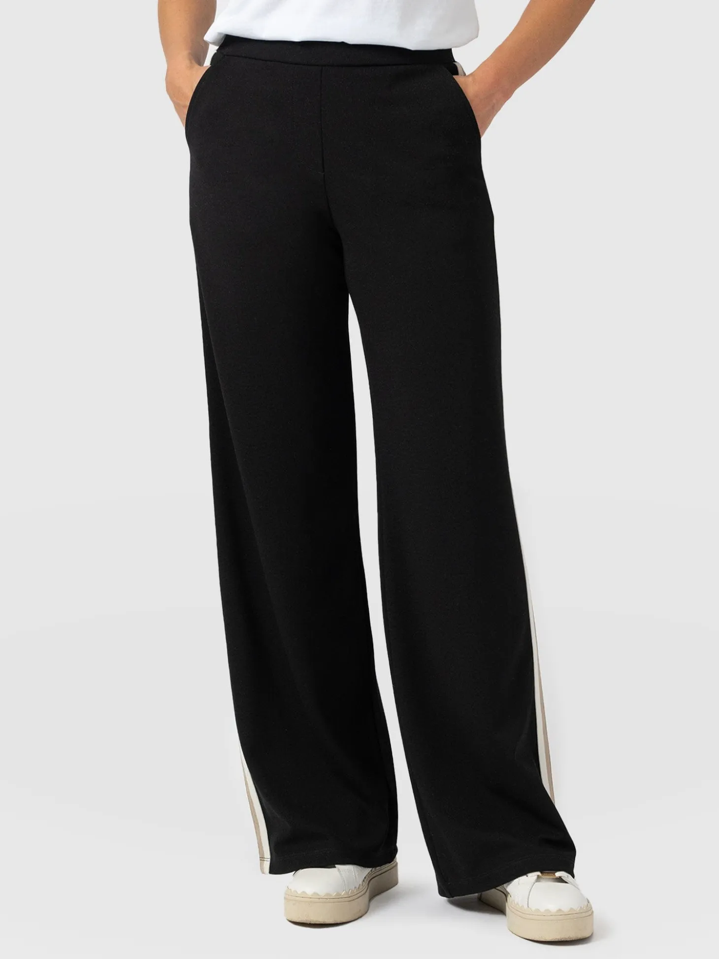 Hoxton Straight Leg Pant - Black - Cream/Beige Stripe