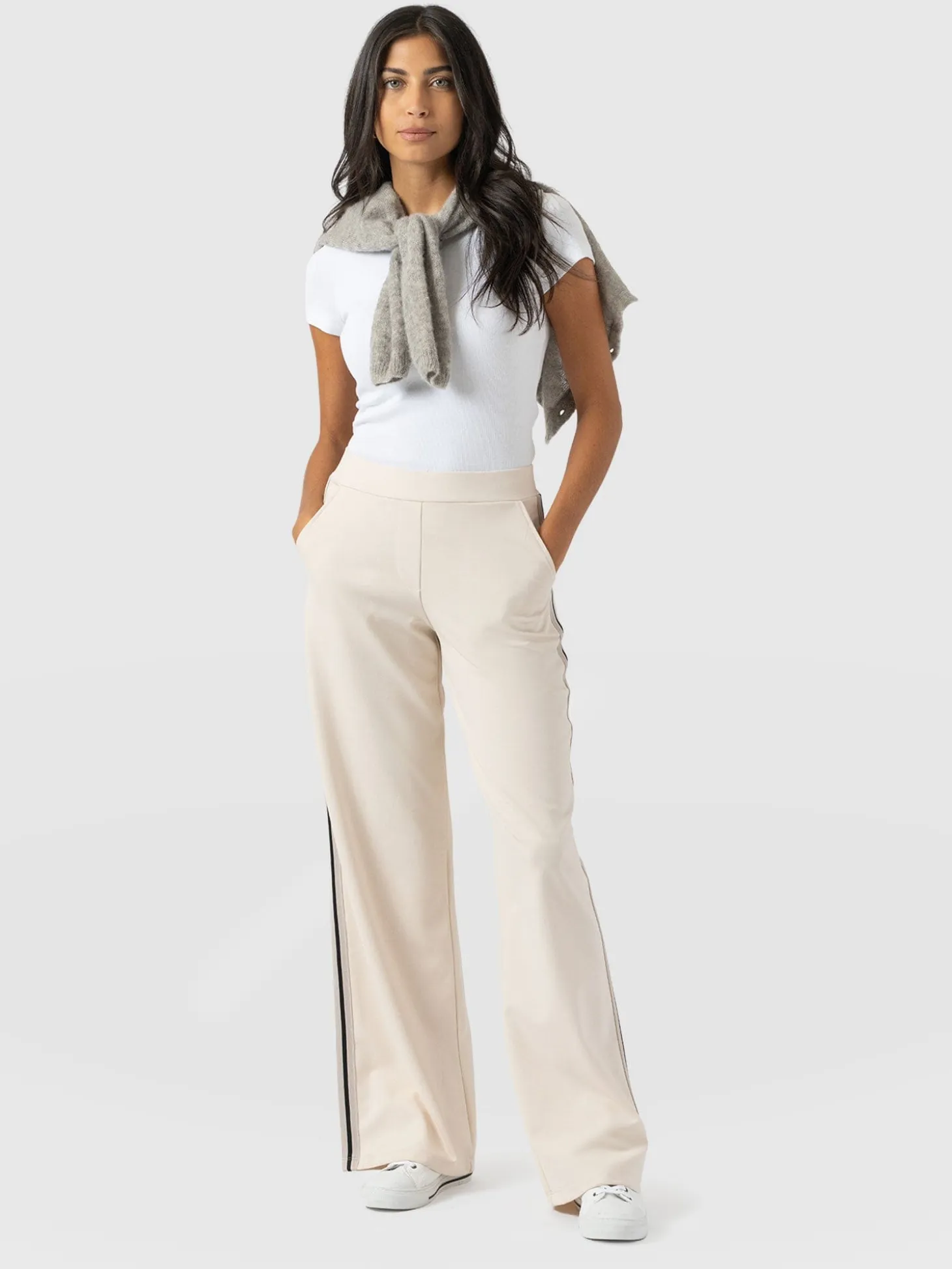 Hoxton Straight Leg Pant - Cream - Black Stripe