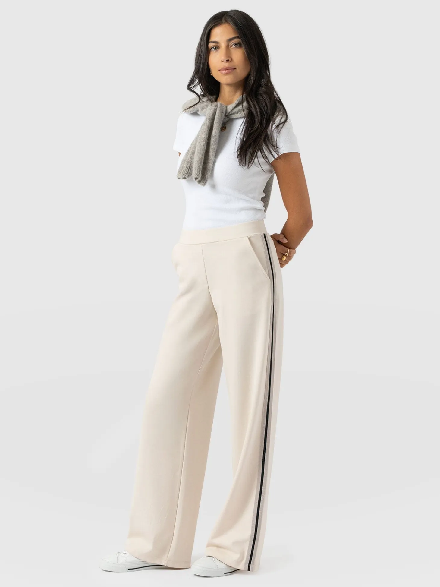 Hoxton Straight Leg Pant - Cream - Black Stripe