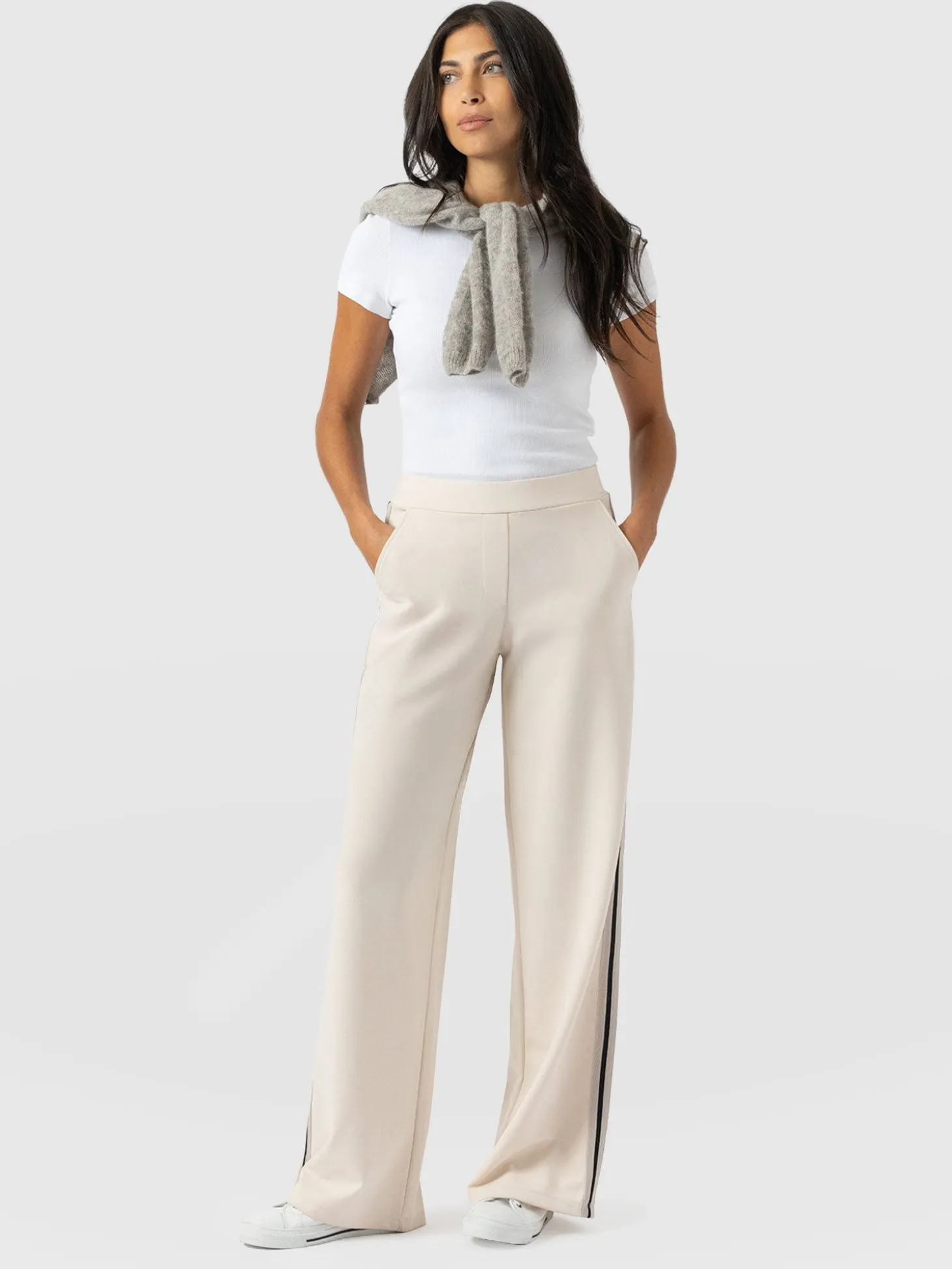 Hoxton Straight Leg Pant - Cream - Black Stripe