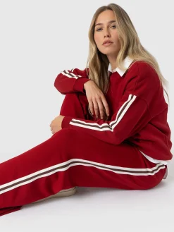 Hoxton Straight Leg Pant - Red - Brown Stripe