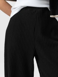 Hoxton Wide Leg Pant - Black Rib