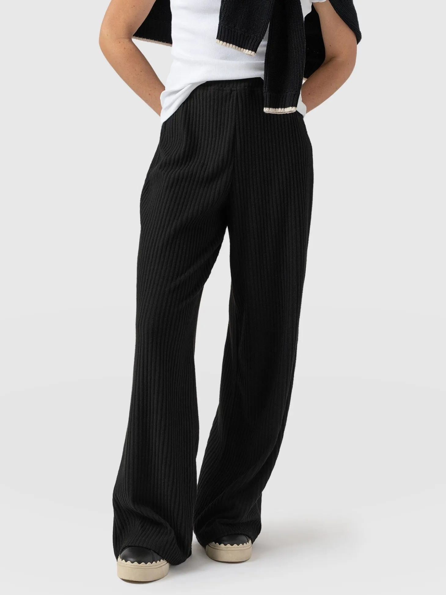 Hoxton Wide Leg Pant - Black Rib