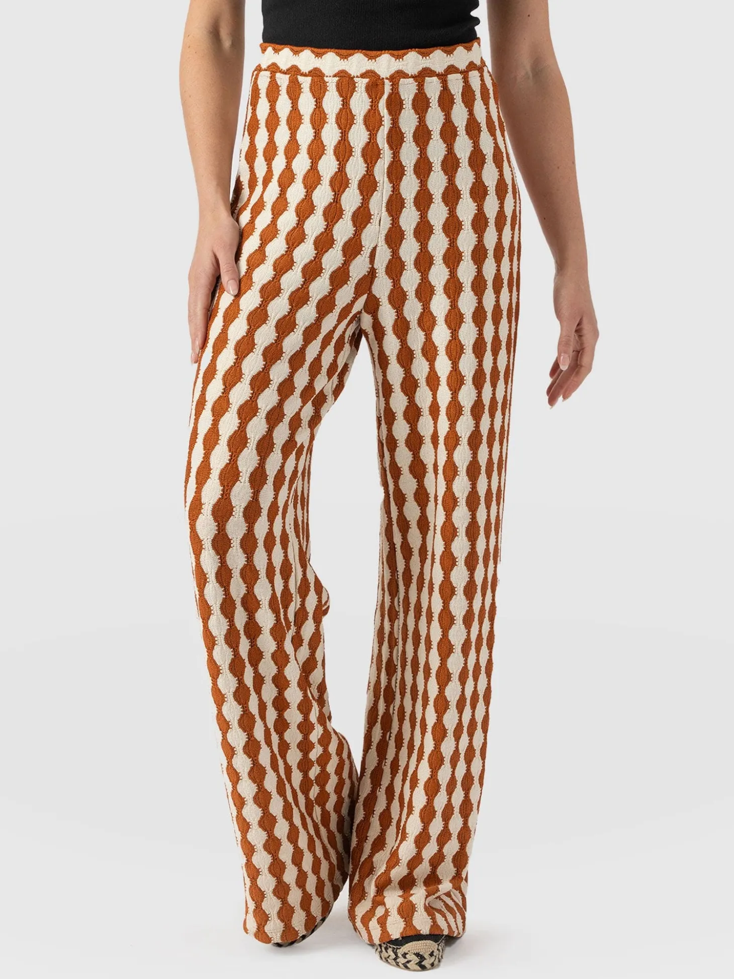 Hoxton Wide Leg Pant - Brown/Cream